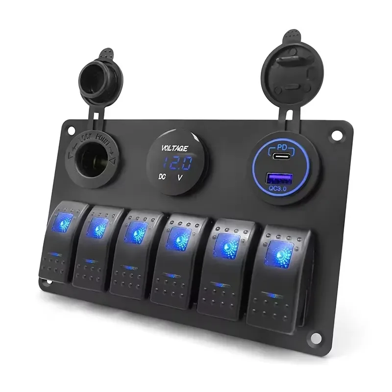 Hot Sale Marine Switch Panel 6 Switch Panel 6 Gang Marine Rocker Switch Panel