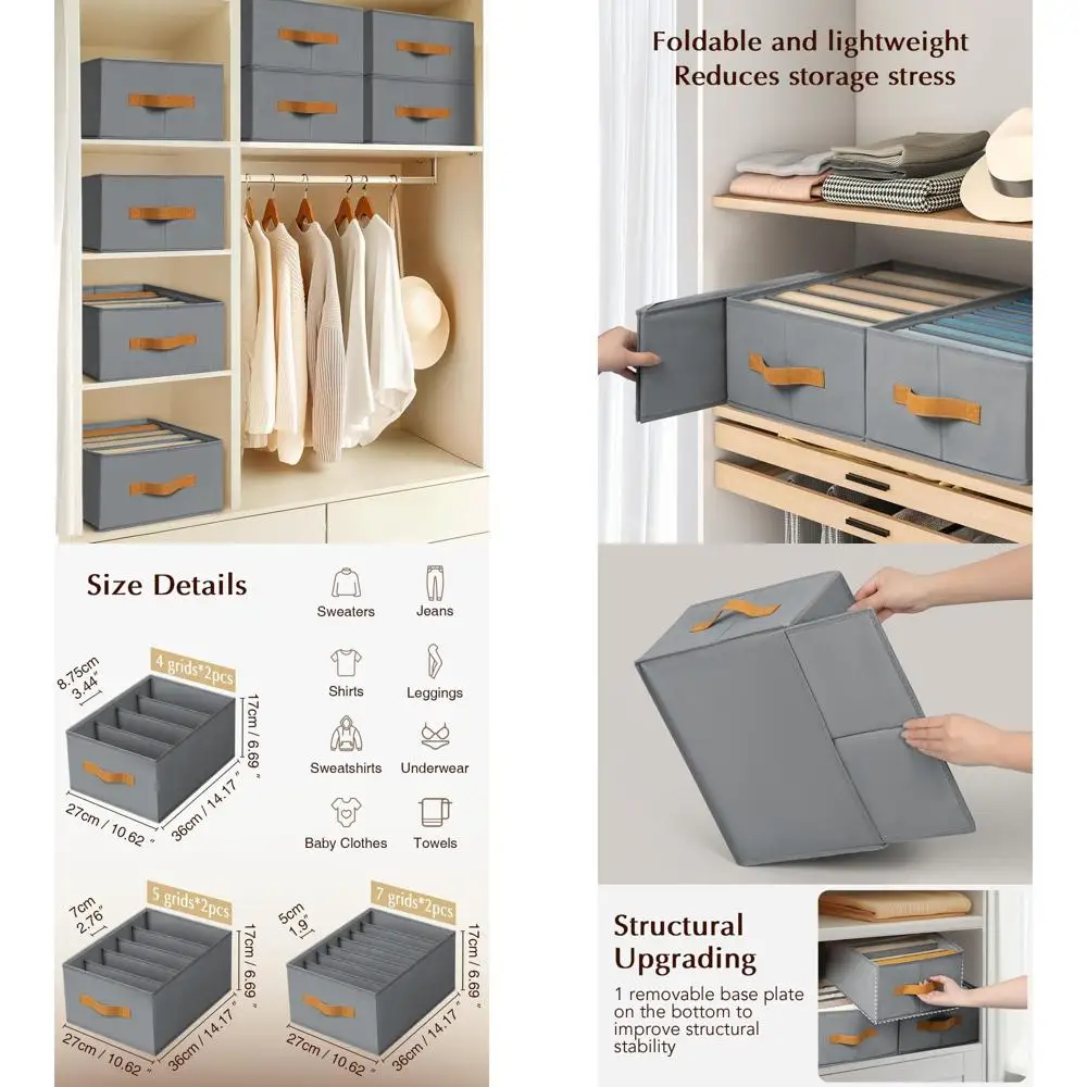 

Органайзер для одежды из ткани с 6 карманами и ручками, складной, для джинсов, свитеров, футболок и многого другого, экономит место в гардеробе