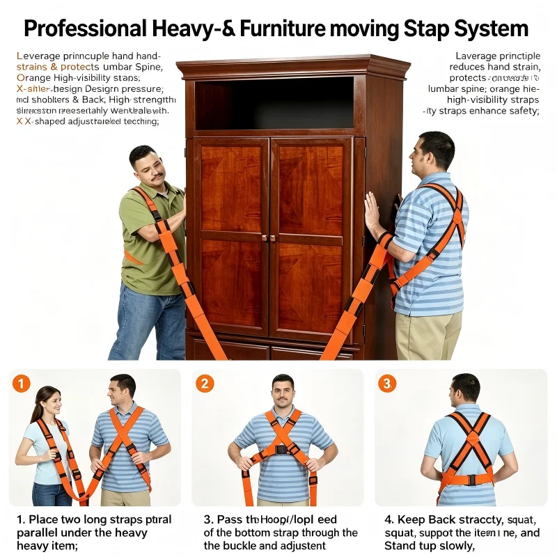 Heavy‑Load Reusable Lifting Harness Strap Adjustable Labor‑Saving Transport Belt For Furniture Home Appliance & Bulk Item Moving image 3