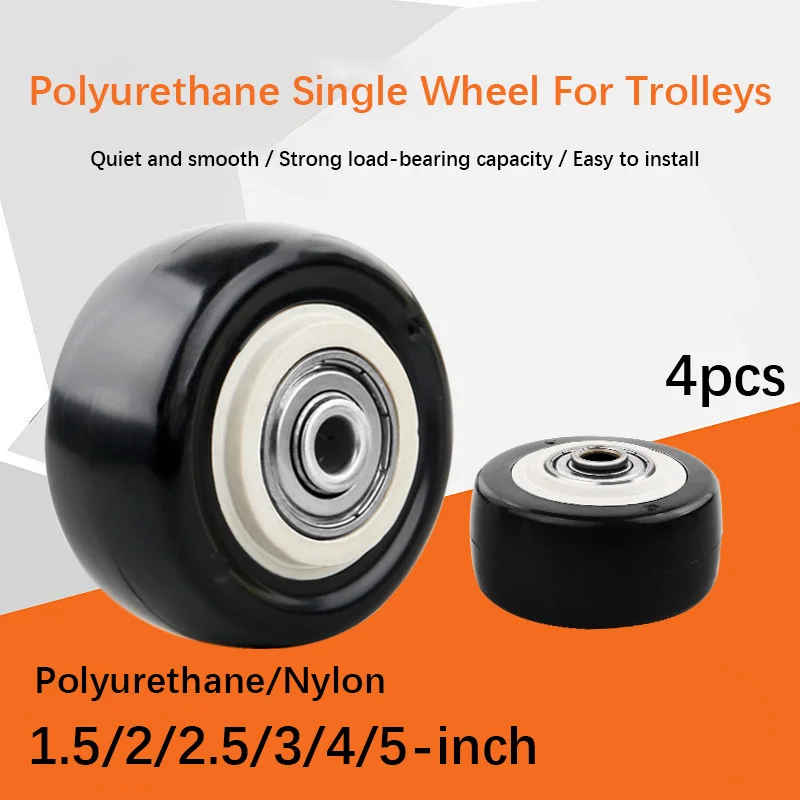 4pcs Heavy Duty Quiet Swivel Cart Wheels Polyurethane Nylon Flat Plate Casters 1.5-5 Inch for Handcart Trailer Cargo Push Pull