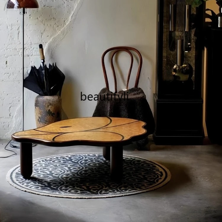 

Vintage Style Solid Wood Leaf Coffee Table French Retro Cloud Coffee Table Designer Creative Home Living Room Tea Table