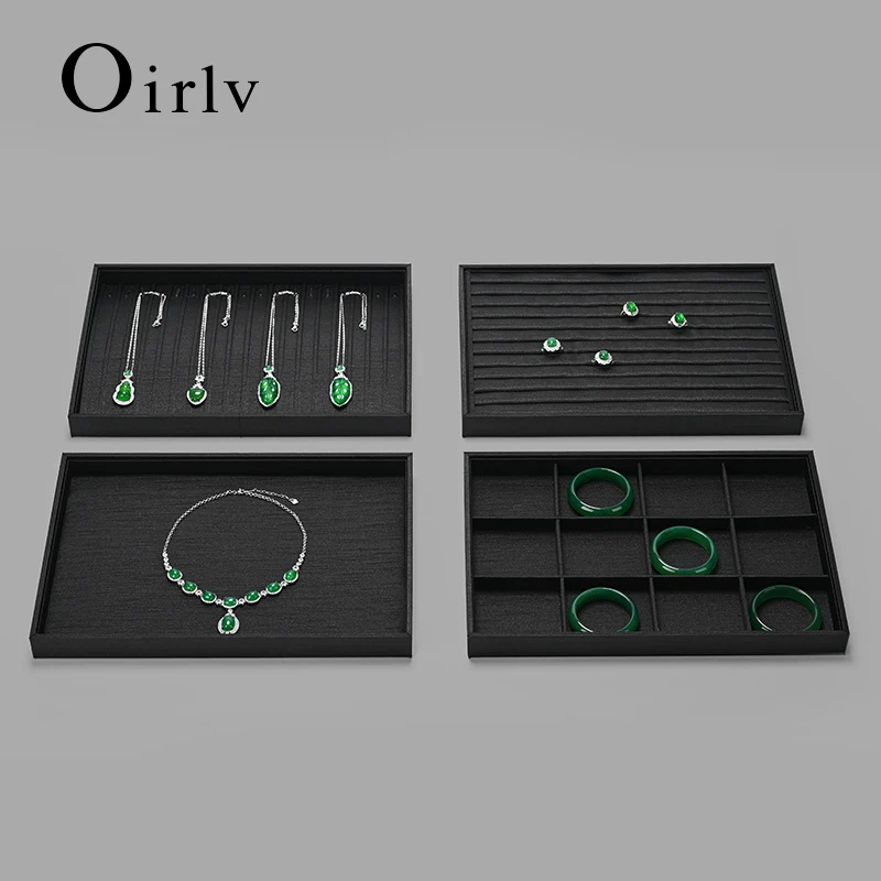 Oirlv Premium Black Stackable Jewelry Tray 24 Grid Jewelry Storage Drawer Organizer Trays Rings Earrings Storage Cases