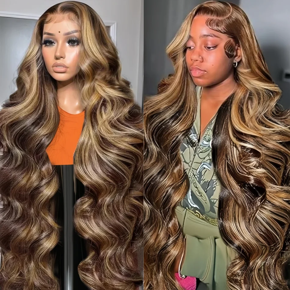 

13x6 Hd Transparent Body Wave Lace Front Wig Colored Highlight Human Hair Wigs For Women Brazilian 4/27 Blonde Pre Plucked Wigs