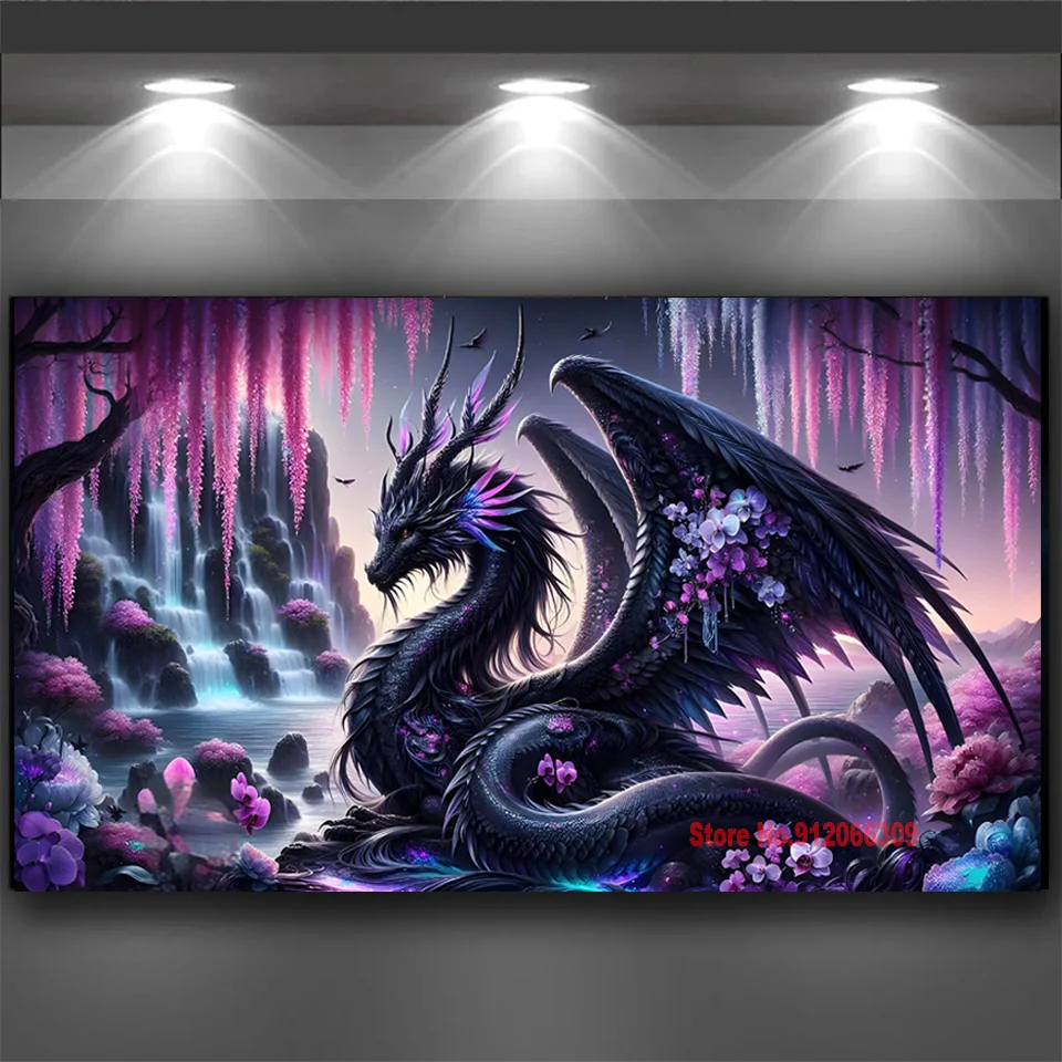 

Mysterious black dragon Waterfall Scenery Diy Diamond Painting Kit Full Diamond Art Mosaic Embroidery Craft Big Size Home decor