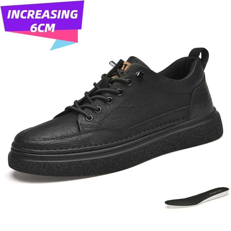 

Genuine Leather Heightening Shoes Elevator Shoes Height Increase Shoes Men Height Increase Insole 6CM Men Sneakers Sport Shoes