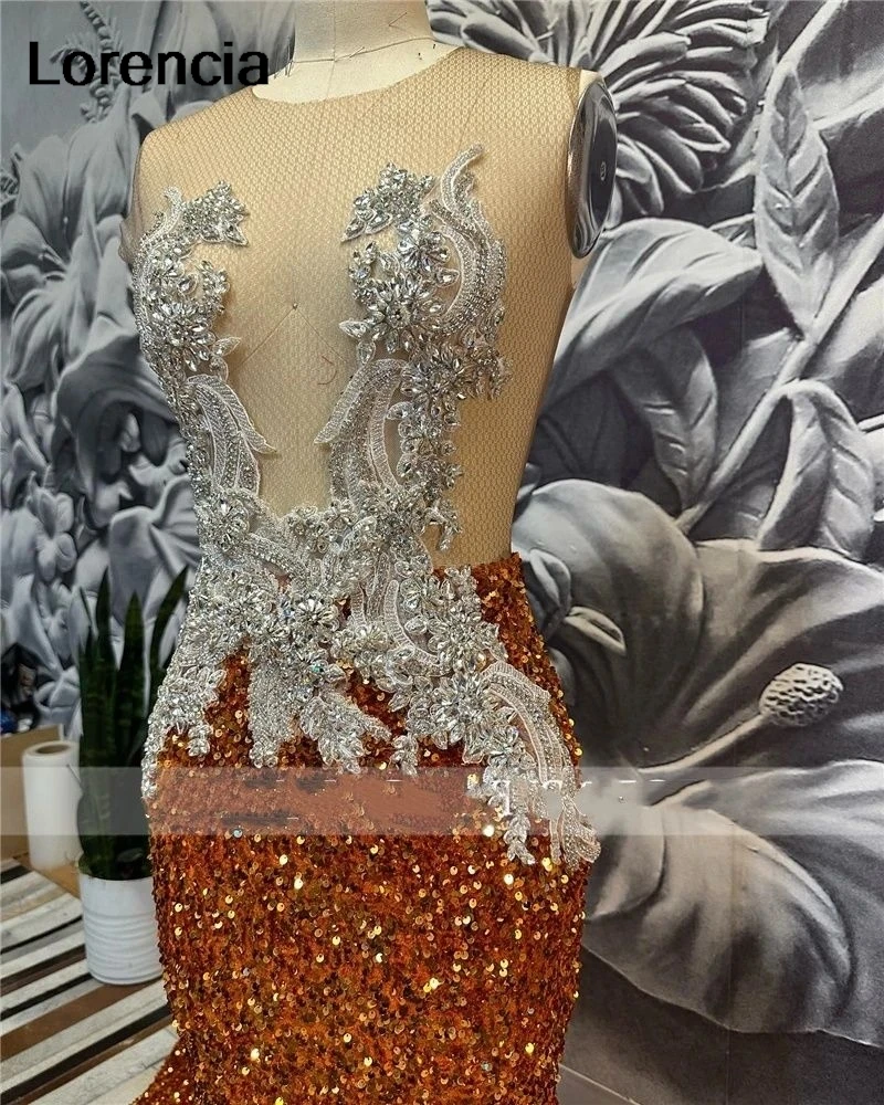 Lorencia Sparkly Long Prom Dress For Black Girls 2024 Brown Beaded Appliques Sequins Birthday Party Gowns Robe De Soiree YPD65