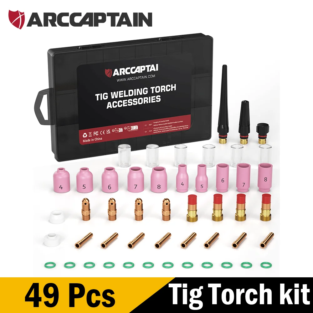 ARCCAPTAIN WP-17/18/26 TIG Lastoorts Accessoires kit 49/71 Stuks Nozzle Spantangen Body Stubby Gas Lens Glazen Beker verbruiksartikelen Kit