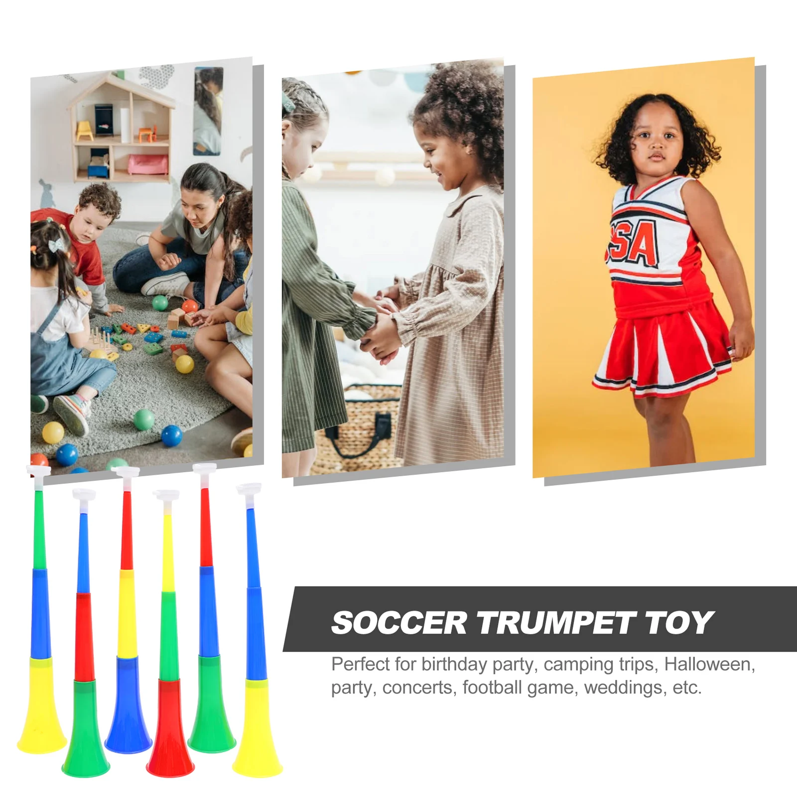 

6 Pcs Telescopic Trumpet Large Size Three Section Collapsible Plastic Horn for Sports Events Party Atmosphere Props Bright Fun