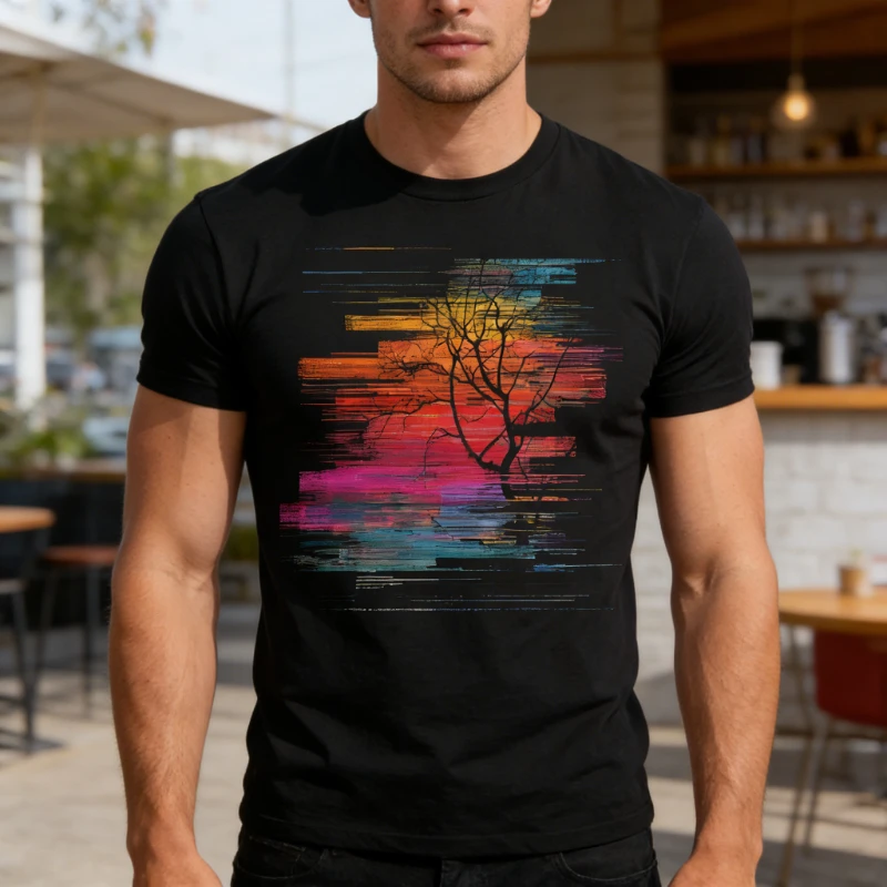 

2026 New Sunset Fusion Lone Tree Edition Graphic Print High Quality Unisex Short Sleeve Crew Neck Plus Size Loose Fit T-Shirt