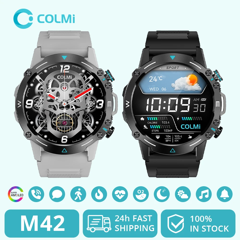 COLMI M42 스마트 워치, 1.43 인치 AMOLED 디스플레이, 100 스포츠 모드, 음성 통화 스마트 워치, 남녀공용 밀리터리 등급 터프니스 워치 