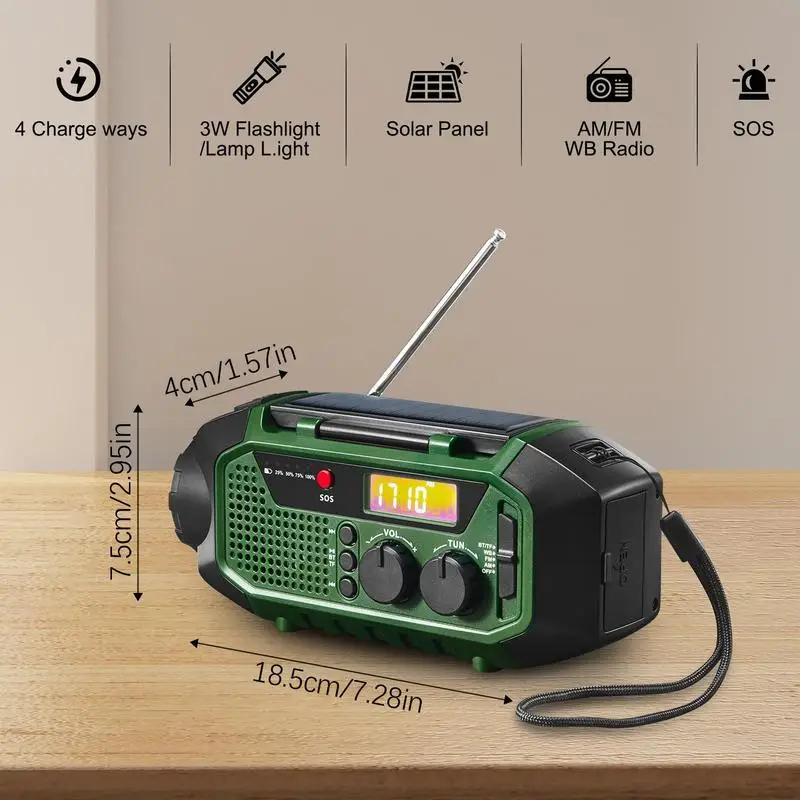Радио с рукояткой, внешняя солнечная зарядка, радио для выживания, инструмент для развлечений для подростков и пожилых людей с беспроводным динамиком для кемпинга и дома