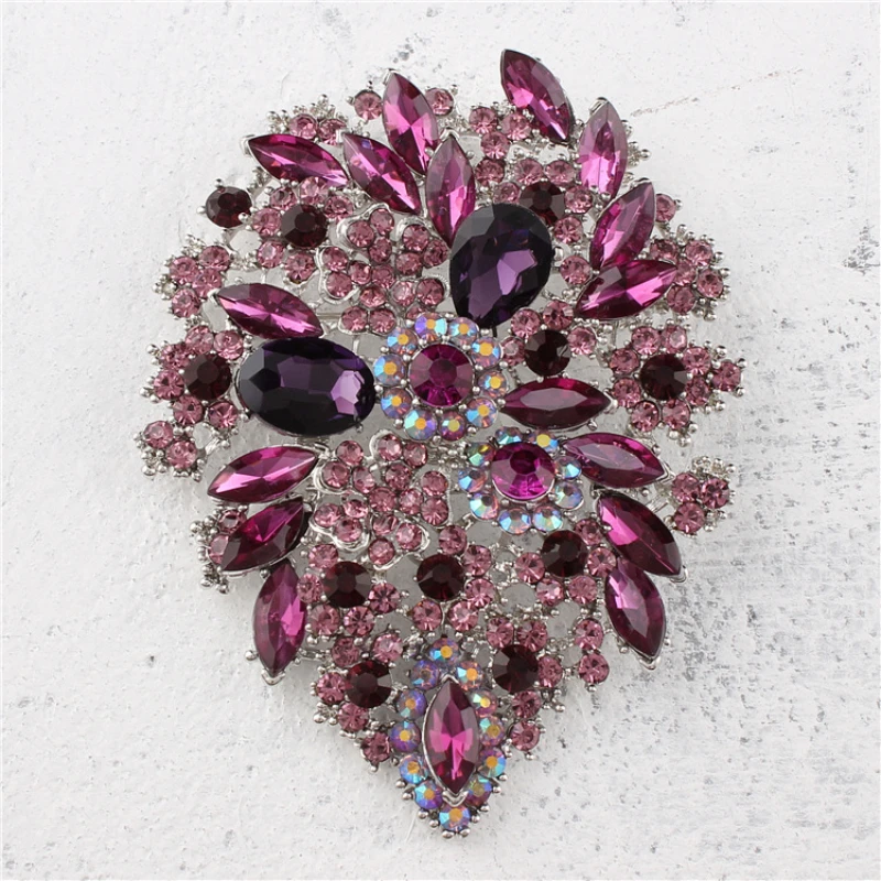 Fashion black crystal rhinestone plum flower decoration brooch pins