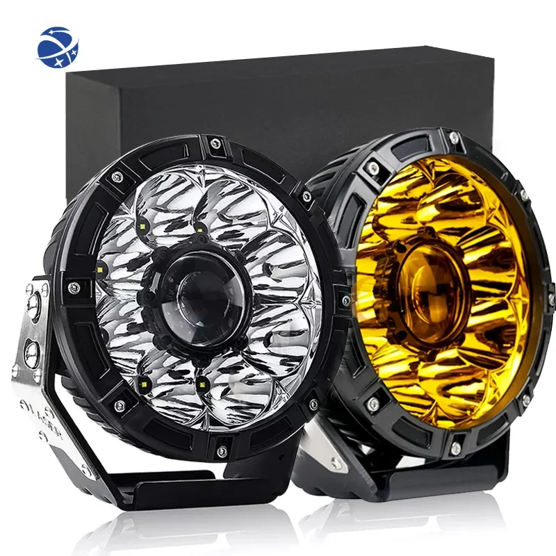 New Arrival Super Bright 9000LM  White Amber 60w Led Work Light 7 Inch Led Car Spot Light Laser Griving Lighting