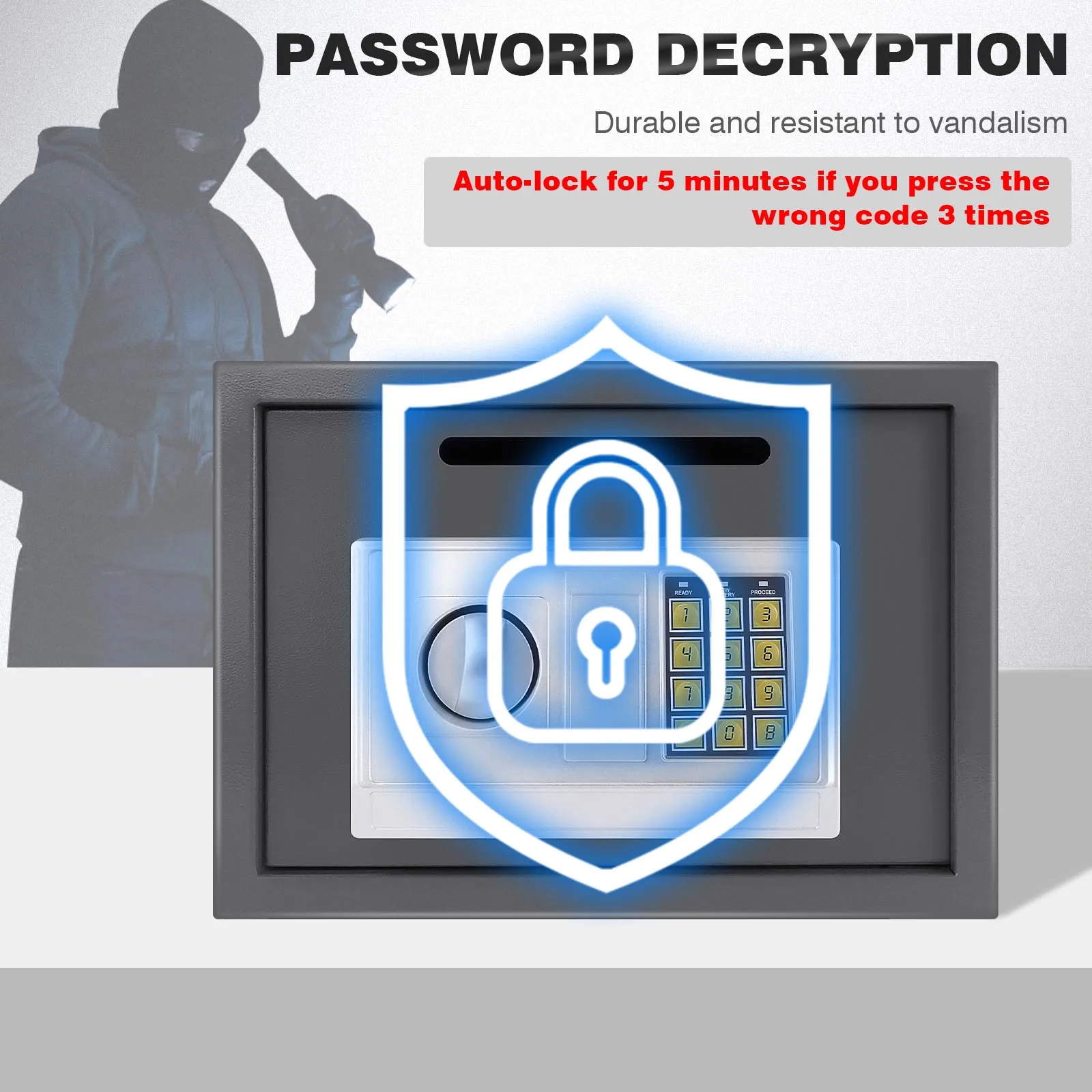 16L تخزين المنزل صندوق الأمان الآمن الصلب صندوق الأمان عملة فارغة صندوق الودائع مع مخزن المفاتيح وثيقة المجوهرات النقدية