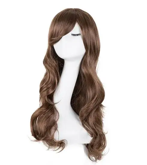 

Curly Wigs Fei-Show Synthetic Heat Resistant Fiber Long Light Brown Hair Salon Inclined Bangs Hairpiece Costume Cos-play Hairset