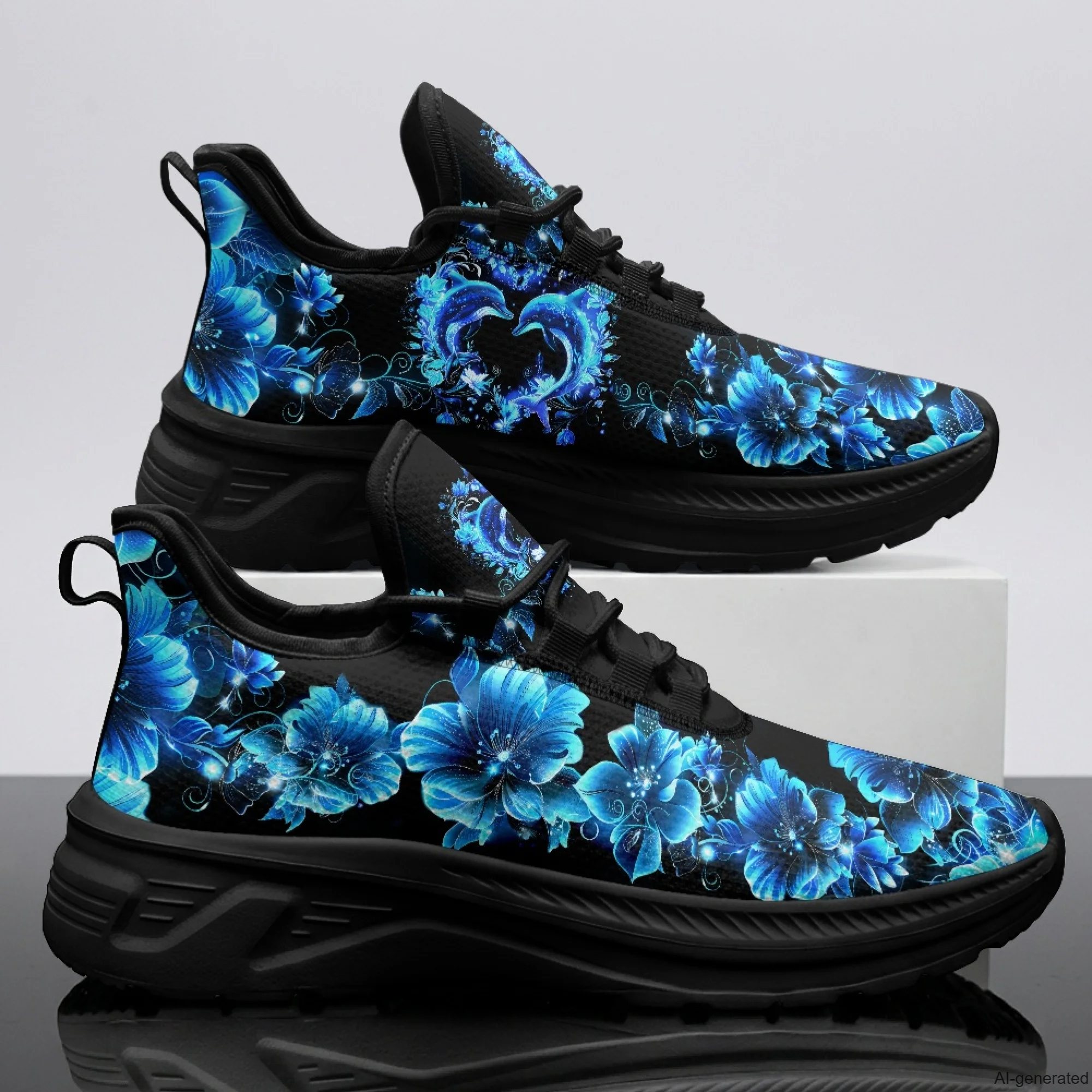 XIXIRIMIDO Womens Walking Shoes Dolphin Rose Print Football Sneakers Mens Gym Sports Casual Fashion Shoes Trainers Shoes 35-48