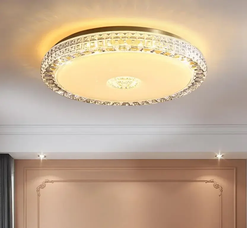 

Copper ceiling lamp in bedroom modern simple warm room round dimming eye protection LED light luxury lamp