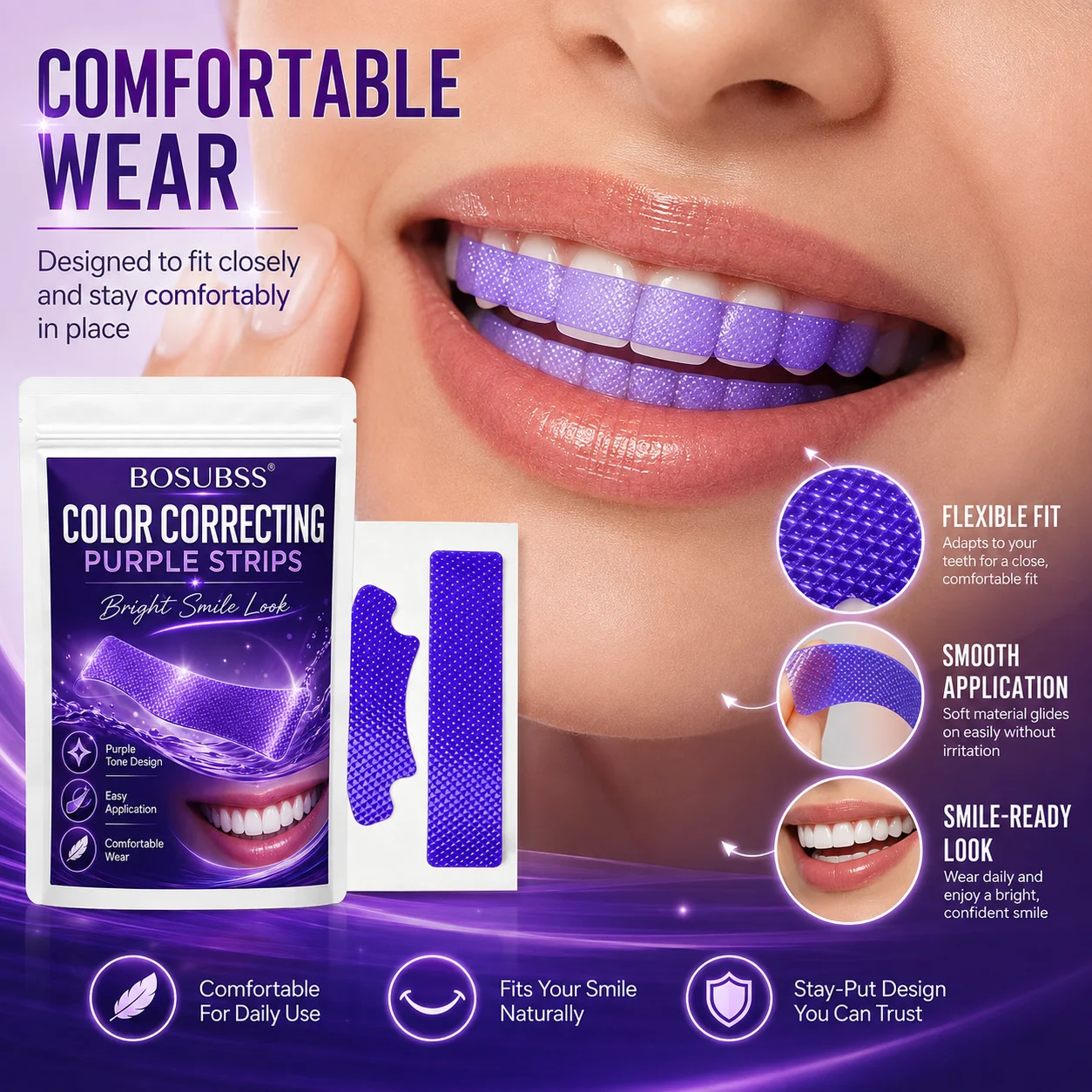 7 Pairs Teeth Whitening Strips Smile Care Strips Non‑Sensitive Gentle whitening removes stains Home Oral Dental Care