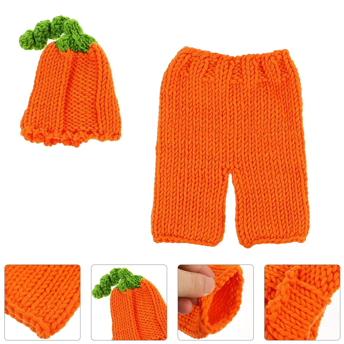 1Set Delicate Pumpkin Newborn Costume Set Cotton Knitted Baby Clothes Orange Halloween Photo Props Outfit for 0-1 Month Infants