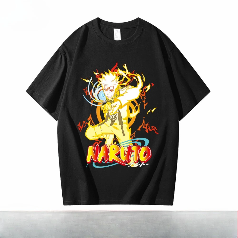 Naruto Trendy Brand Black Children's T-shirt Summer New Anime Peripheral Printed Parent Child Wear Pure Cotton Fashion T-shirt
