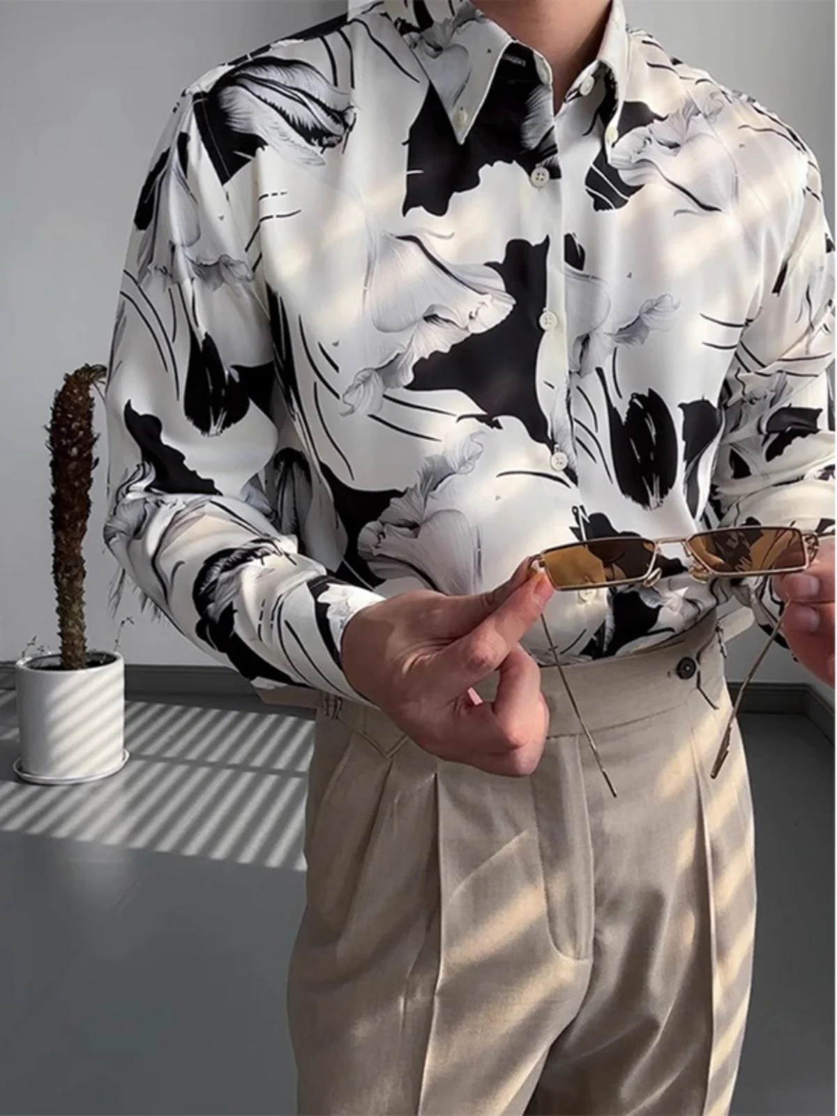 

Slim Fit Printed irt Men's Long Sve Summer Thin Faion Casual Versatile Sli Casual irt Floral Pattern Turn-down C...