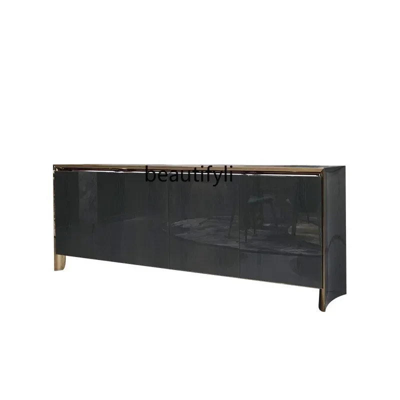 A139  Italian-Style Light Luxury Sideboard Cabinet Modern Minimalist Entrance Wine  Stainless Steel Cupboard Tea Cabinet