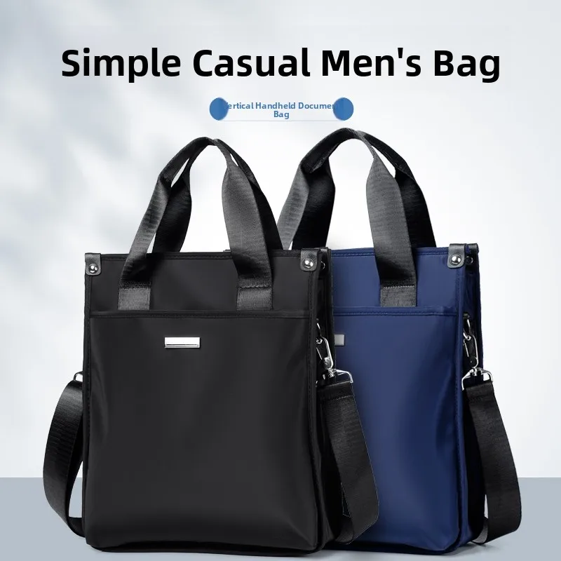 Business Casual Vertical Oxford Cloth Handbag Men's Shoulder Crossbody Bag Waterproof Commuting Briefcase by Lakuli
