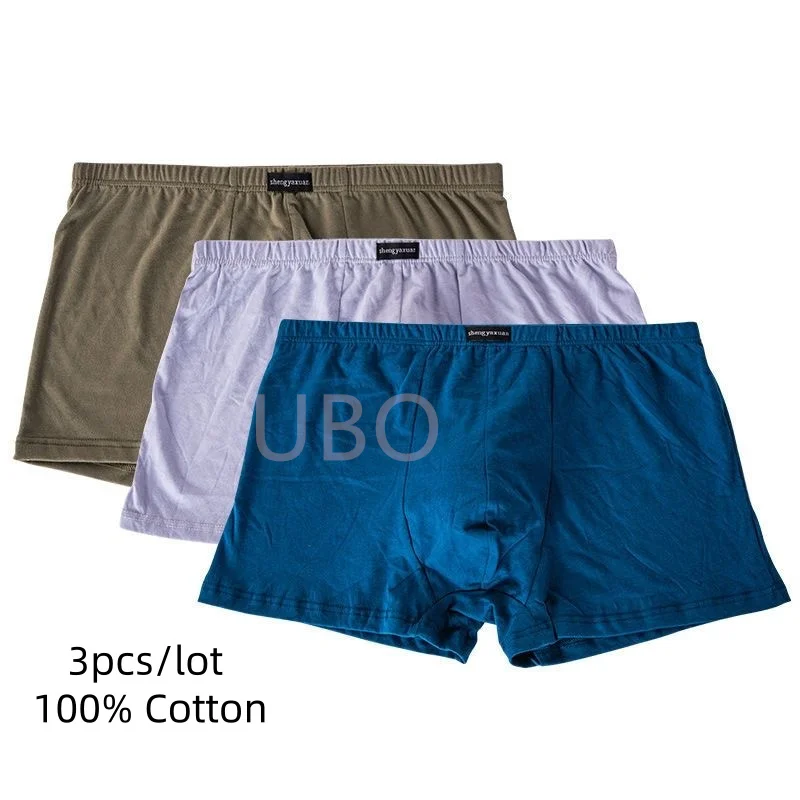 100% Pure Cotton Men's Boxer Briefs Middle-Rise Breathable Moisture-Wicking Loose Fit Plus Size Mens Underwear Trunks