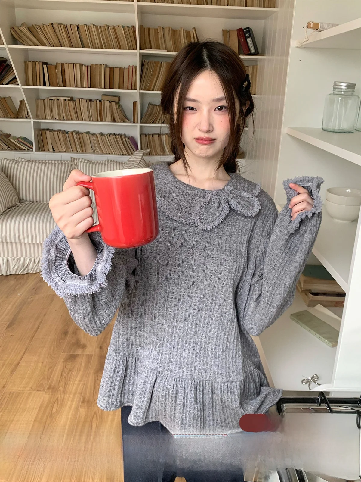 

Sweet Sle Knitted Sweater Women's Long Sve Bunny Ear Knot Base Layer Versatile Spring Faionable Color Turtlene