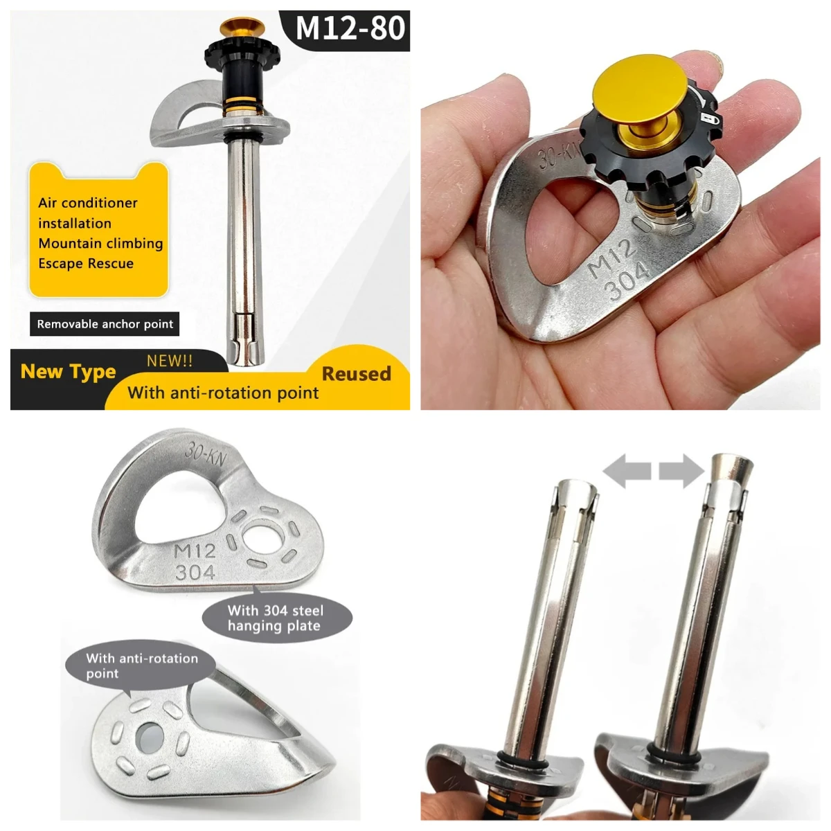 Removable Anchor Point Rock Nail Anti-Rotation Quick Disassembly New M12x80 Aerial Work Fixer Rock Climbing Expansion Nail