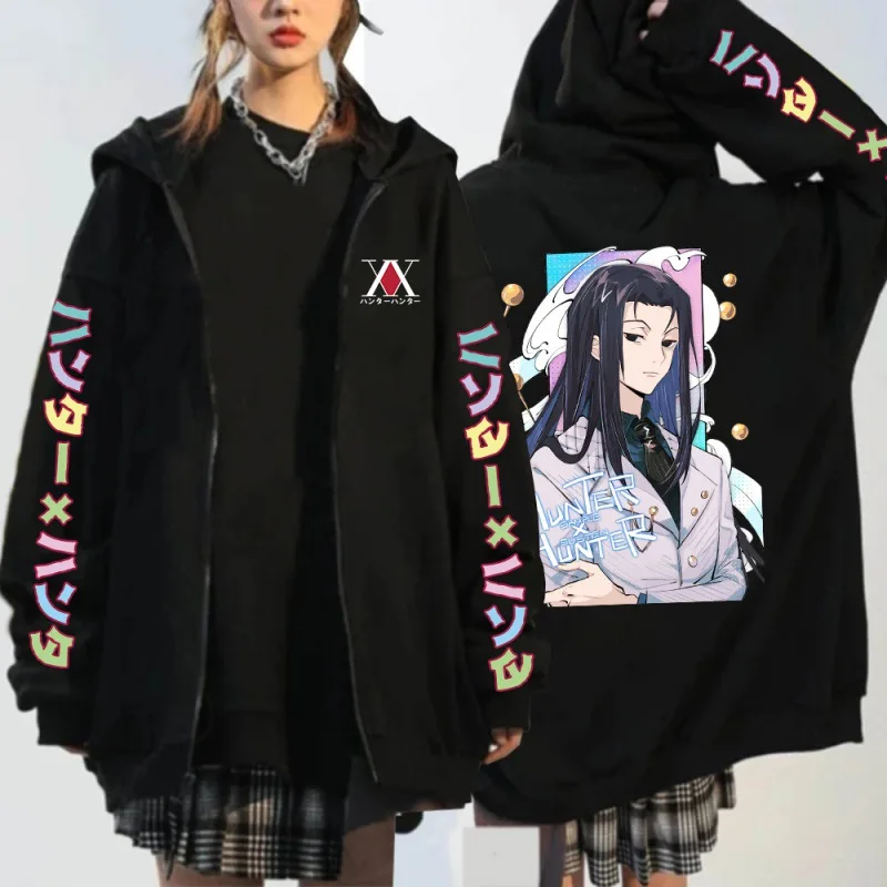 90s Japanese Anime Hunter X Hunter Hisoka Morow Zip Up Hoodie Funny Killua Zoldyck Manga Hxh Cartoon Hoodies Men Women Zip Coats