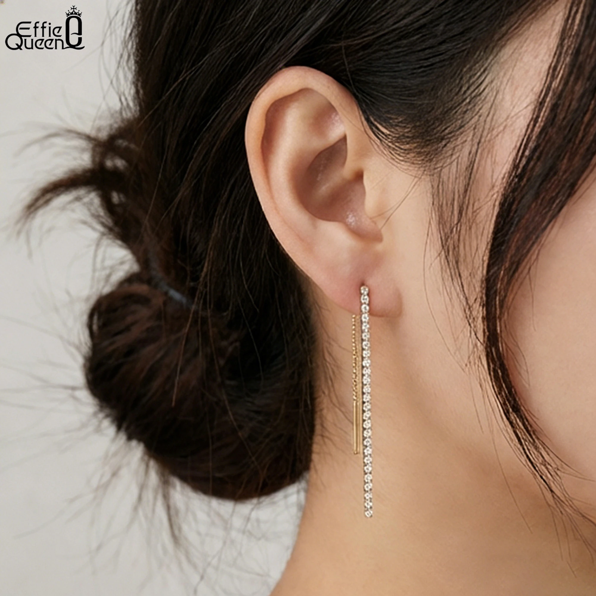 

Effie Queen Genuine 925 Silver 14k Gold Tassel Zirconia Zirconia Dangle Earrings Banquet Jewelry Gift for Women, Lady Wear SE111