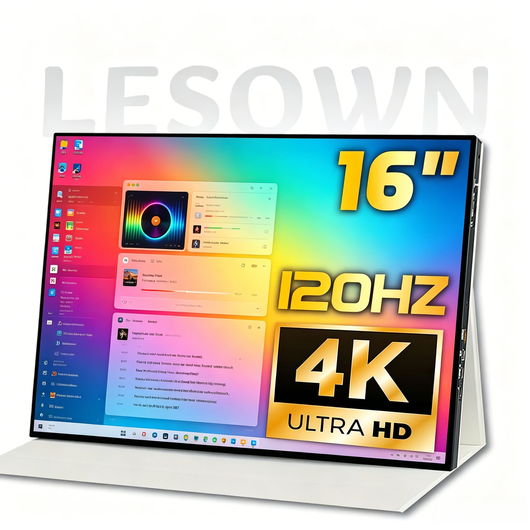 LESOWN 16 Inch 4K UHD Portable Designer Monitor 100% sRGB 60Hz IPS Display for Professional Photo Editing Laptop PC