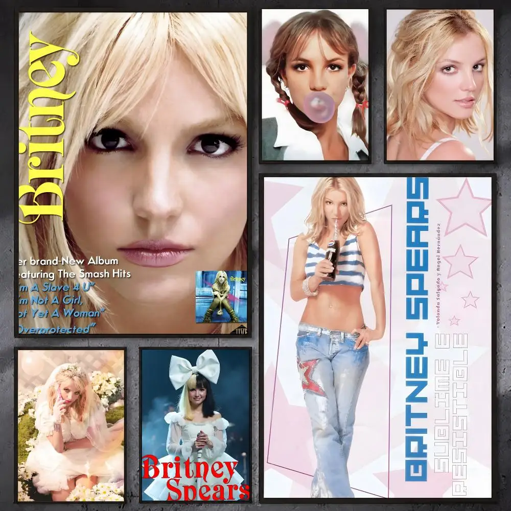 B-Britney Spears Singer Poster Waterproof Sticky Wall Art Print For Bedroom Living Room Hallway Bar Home Decor