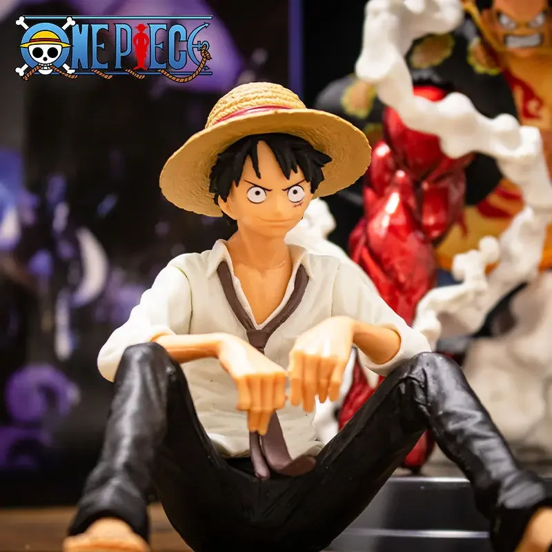 12cm One Piece Anime Figure Luffy Sitting Position Action Figure PVC Model Collection Statue Figurine Doll Toy For Birthday Gift