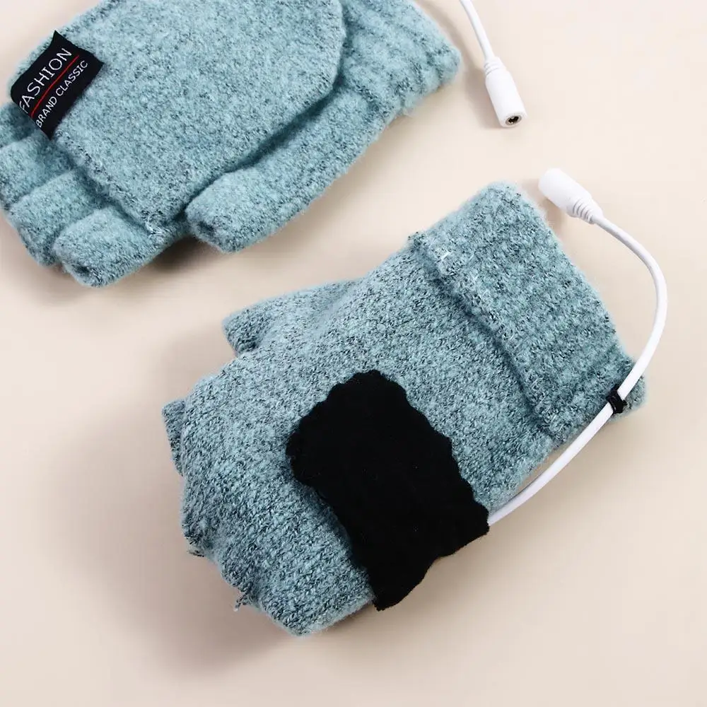 Gloves Fingerless Men Wool Mittens Female Gloves USB Electric Heated Gloves Knitted Cashmere Gloves Winter Heated Gloves