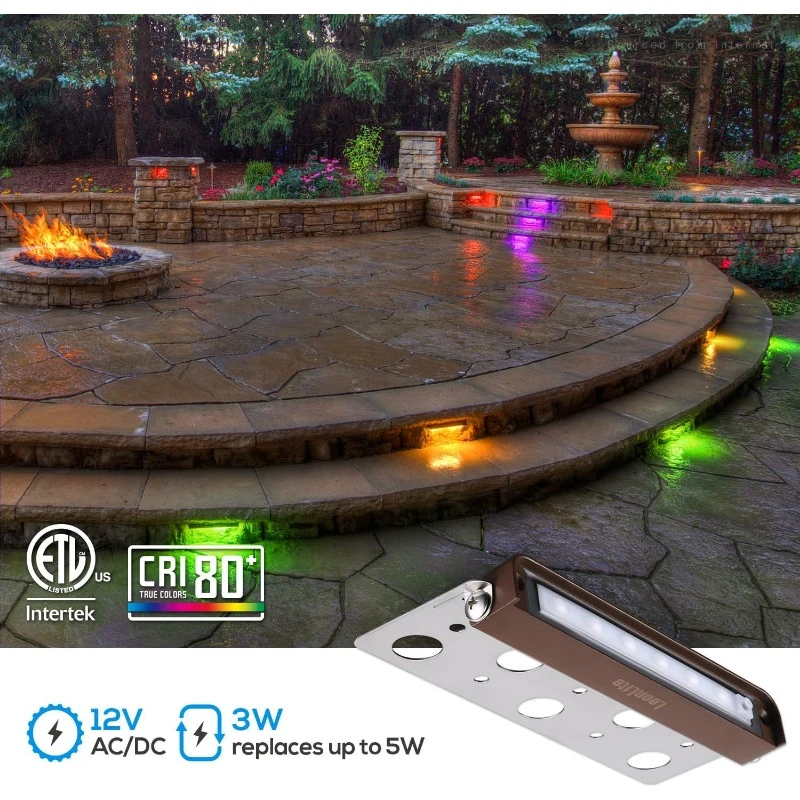 8-Pack 7 Inch 3W RGB LED Hardscape Lighting, Retaining Wall Lights Color Changing, LED Landscape Lights, 12V-24V AC/DC,