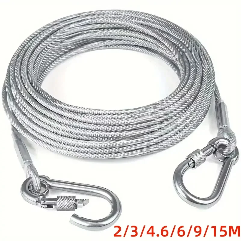 Double-headed Dog Tie Out Cable Leash ,raction rope with metal buckle steel wire anti-rust training collar,Outdoor Dogs Strap