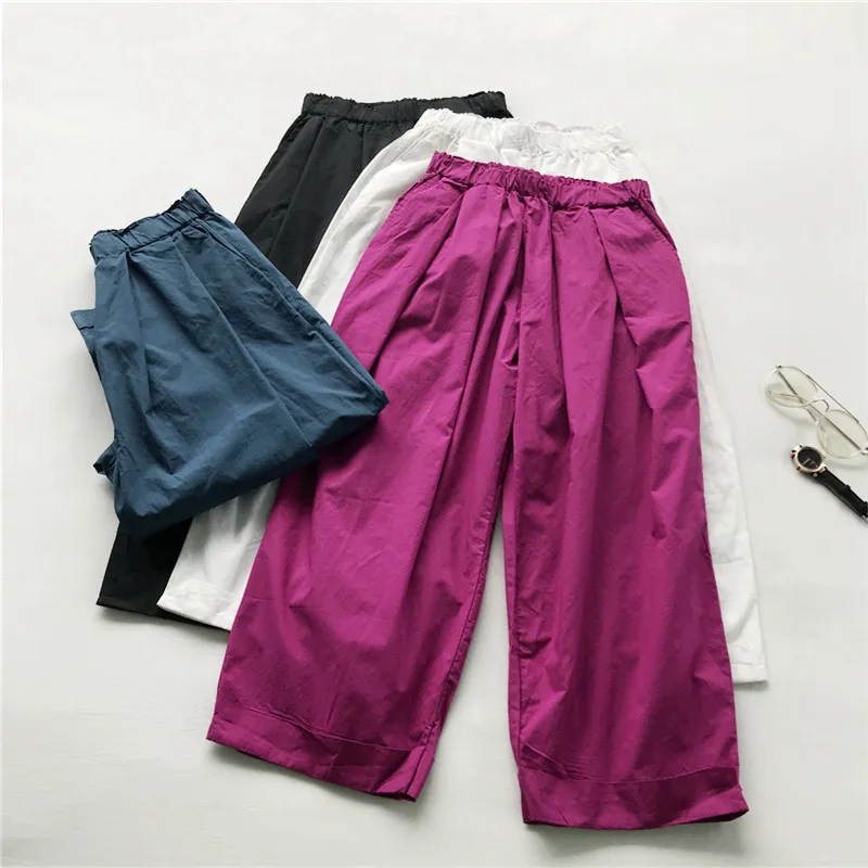 Nuovi pantaloni dritti a gamba larga in lino di cotone a vita alta da donna coreana autunnali, pantaloni vintage streetwear