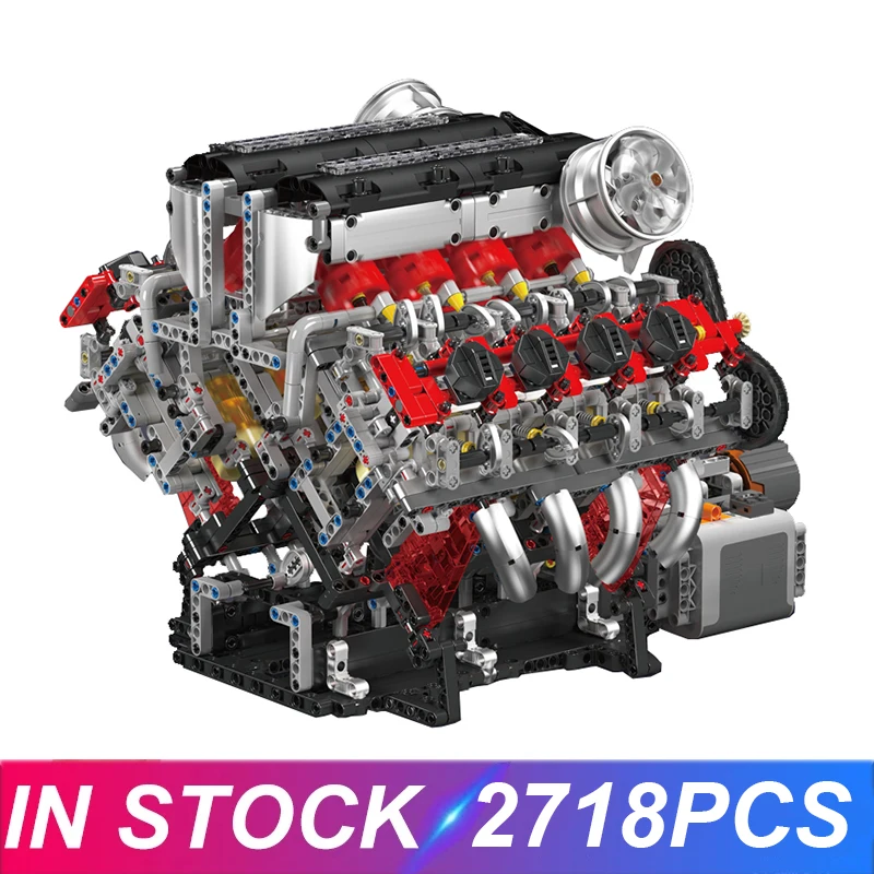 Mould King 10130 Technical Car Part Building Block The F488 Supercar V8 Engine Set Assembly Brick Toys Model Kids Christmas Gift