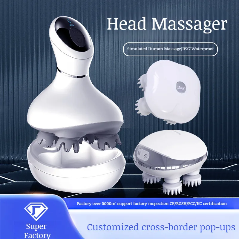 Home mini multi-function head massager waterproof rechargeable vibration intelligent kneading massage instrument