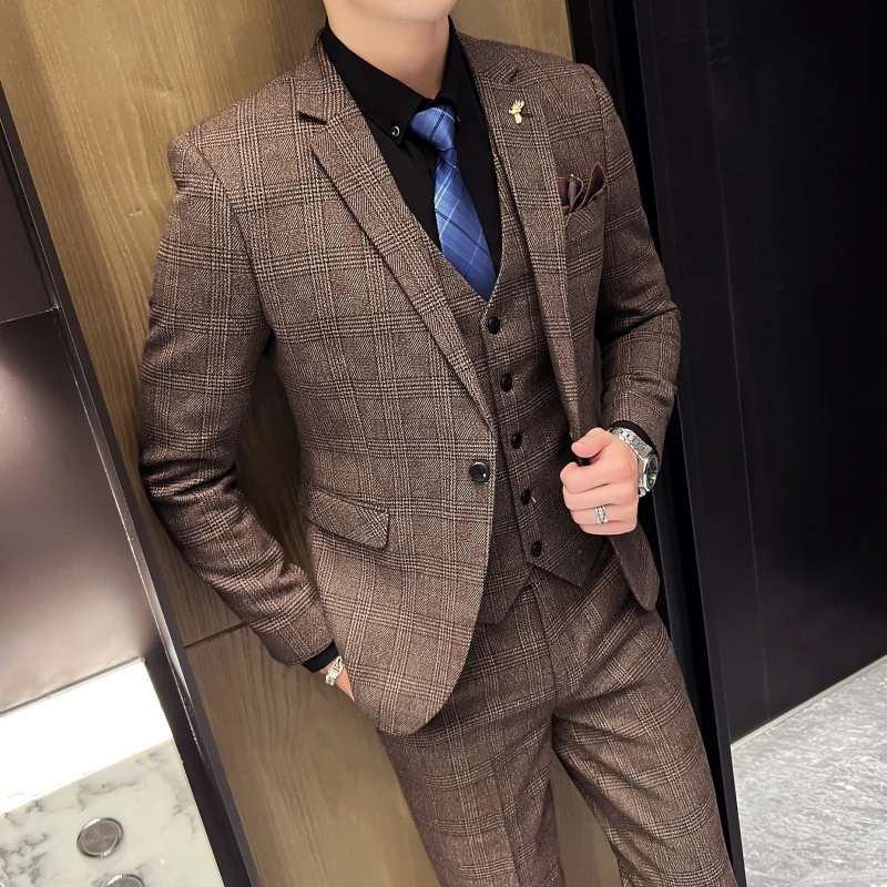 2023 Men's British Fashion Three-piece Set Slim Fit Suit Vest Trousers Ensemble Handsome Trendy All-in-one Banquet Blaze 10 S95bddecd6be44ef39f054f3f039f3793k