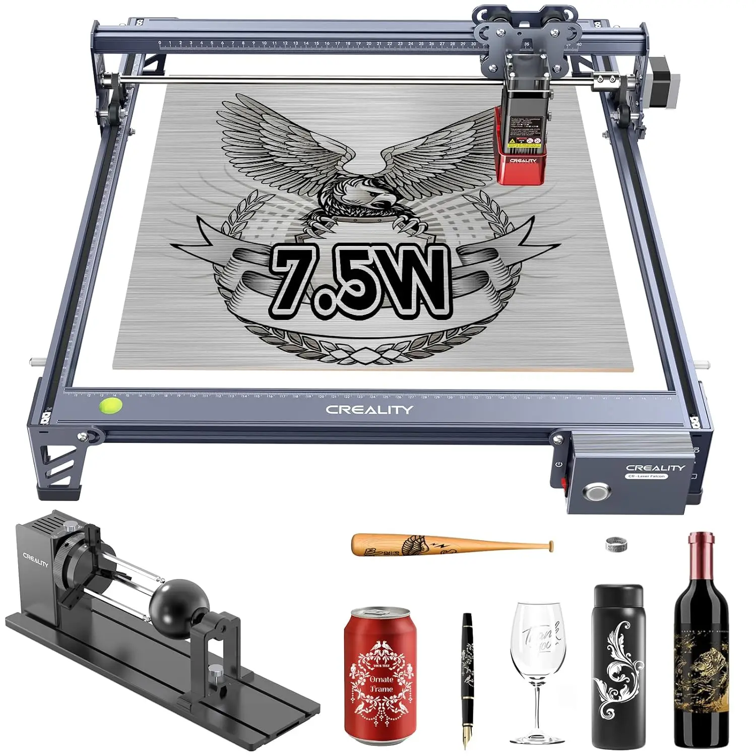 

Creality Laser Engraver 7.5W and 4-in-1 Rotary Roller Kit for Glass Tumbler Ring, Laser Engraving Machine for Wood, Metal,