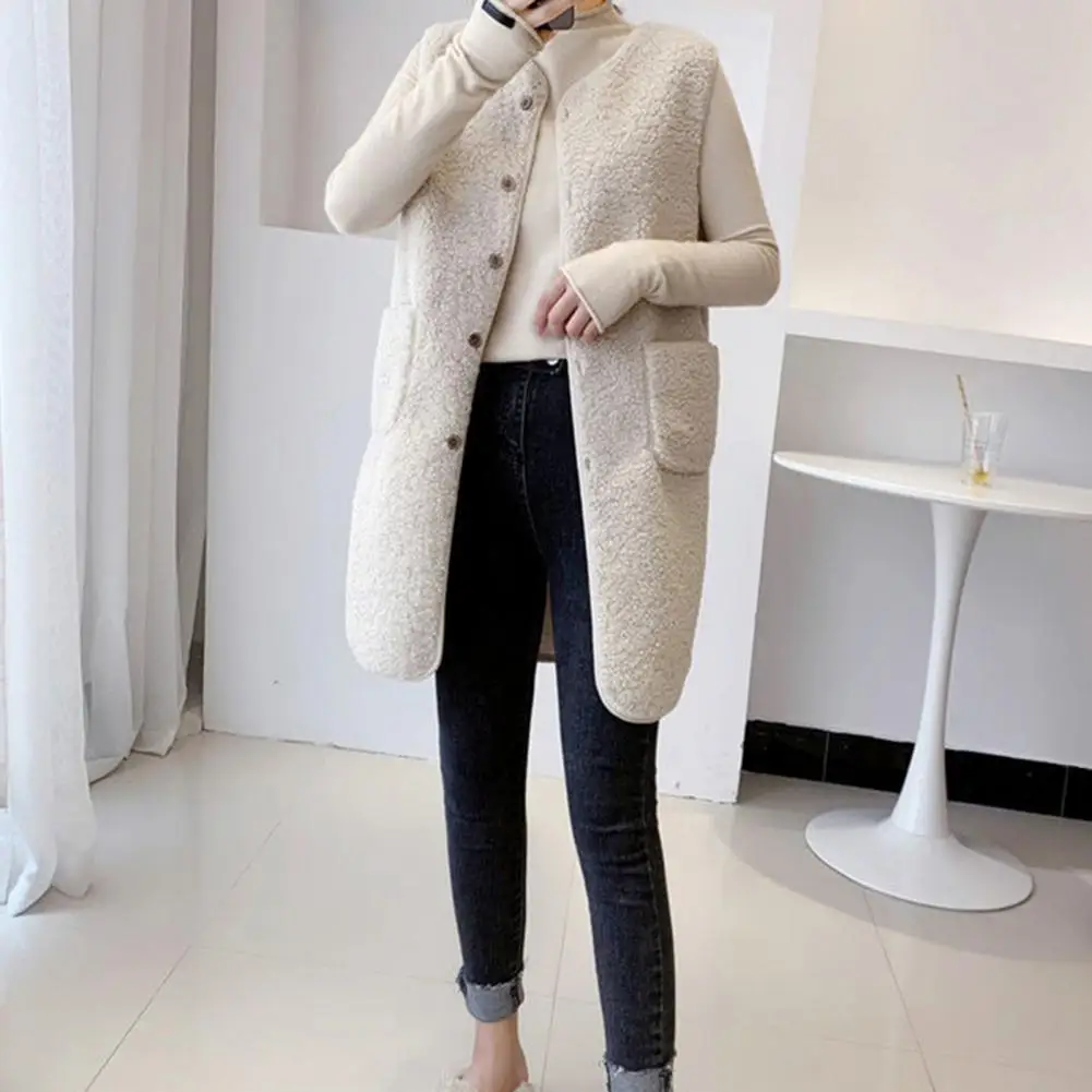 

Women Vest Stylish Sleeveless Women's Vest Coat with Pockets Warm Winter Outwear Waistcoat for Fall Mid Length for Women