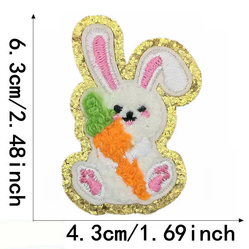 1PC Easter Chenille Patches Iron on Patches Egg Rabbit Embroidered Cloth Patches Sew On Appliques for Clothes Hat Bags Diy Decor