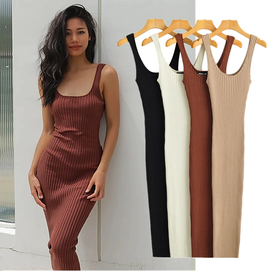 

Jenny&Dave Fashion Vintage Rib Knitted Sexy Sheath Party Summer Dress Women England Style High Street O-neck Tank Dress