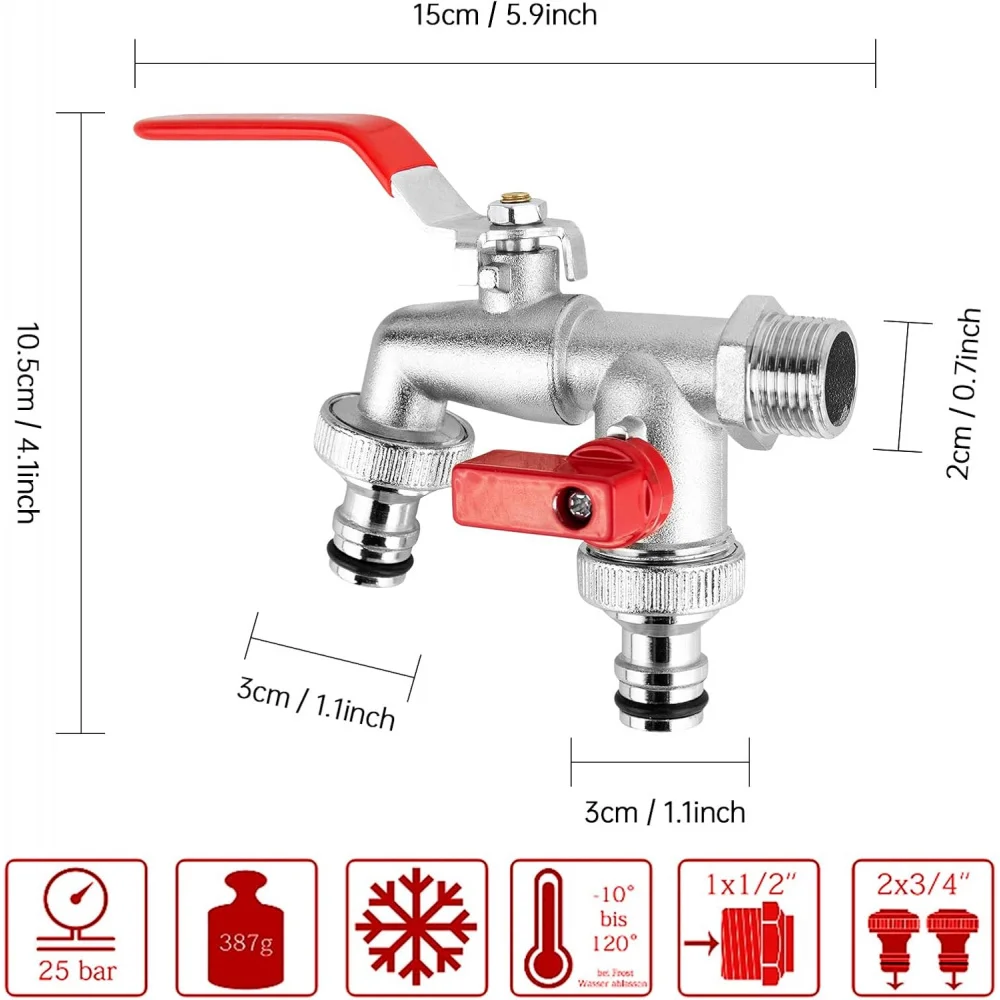 1Pc Gardening Tools Zinc Alloy Faucet 1/2 Inch Internal And External Threads Lever Handle For Easy Switching Water Supply Faucet