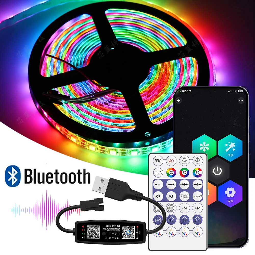 WS2812B RGB LED Strip USB Bluetooth Music Controller 28Keys Kit Individually Addressable Smart LED Strip 30/60/74/96/144Leds/m