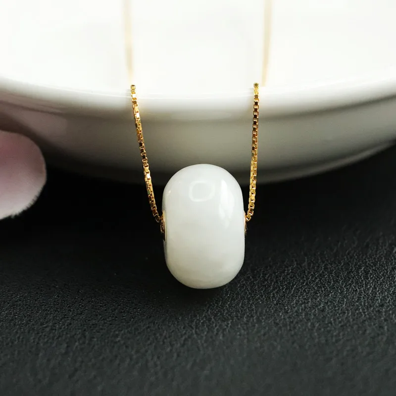 

18K Gold Abacus Bead Pendant Natural White Hetian Jade Necklace HT2053105