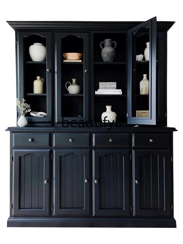 

Black solid wood locker/multifunctional side cabinet/restaurant storage bookcase
